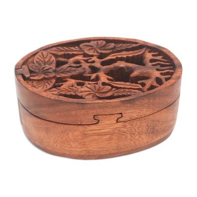 Alternate image for Floral Suar Wood Puzzle Box from Bali Plumeria Oval