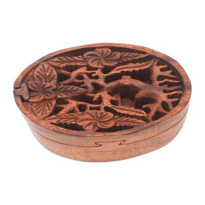 Alternate image for Floral Suar Wood Puzzle Box from Bali Plumeria Oval