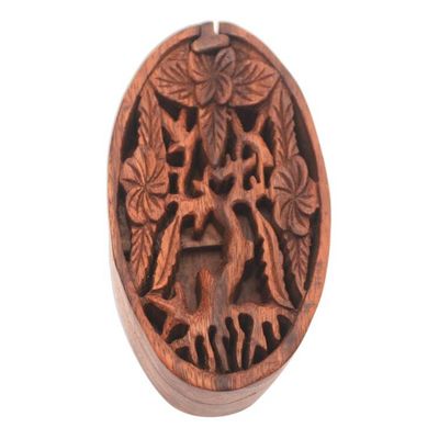 Alternate image for Floral Suar Wood Puzzle Box from Bali Plumeria Oval