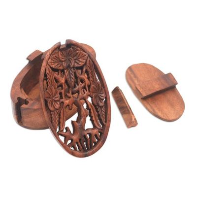 Alternate image for Floral Suar Wood Puzzle Box from Bali Plumeria Oval