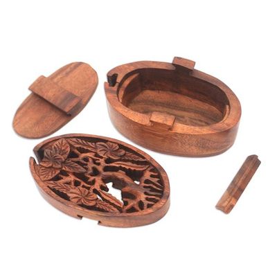 Alternate image for Floral Suar Wood Puzzle Box from Bali Plumeria Oval