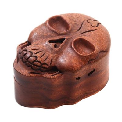 Alternate image for Suar Wood Skull Puzzle Box Crafted in Bali Skull Keeper