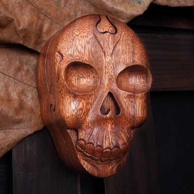 Alternate image for Suar Wood Skull Puzzle Box Crafted in Bali Skull Keeper