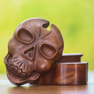 Alternate image for Suar Wood Skull Puzzle Box Crafted in Bali Skull Keeper
