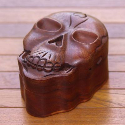 Alternate image for Suar Wood Skull Puzzle Box Crafted in Bali Skull Keeper