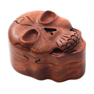 Alternate image for Suar Wood Skull Puzzle Box Crafted in Bali Skull Keeper