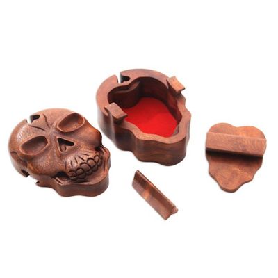 Alternate image for Suar Wood Skull Puzzle Box Crafted in Bali Skull Keeper