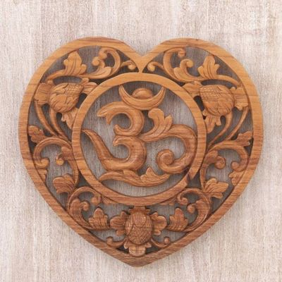 Alternate image for Hand Carved Balinese Om Motif Wood Wall Relief Panel Om Love