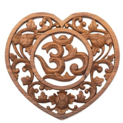 Alternate image for Hand Carved Balinese Om Motif Wood Wall Relief Panel Om Love