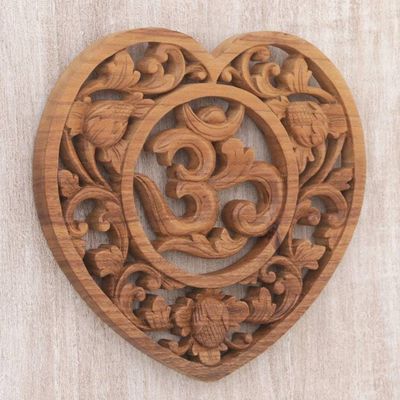 Alternate image for Hand Carved Balinese Om Motif Wood Wall Relief Panel Om Love