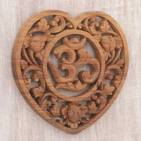 Alternate image for Hand Carved Balinese Om Motif Wood Wall Relief Panel Om Love