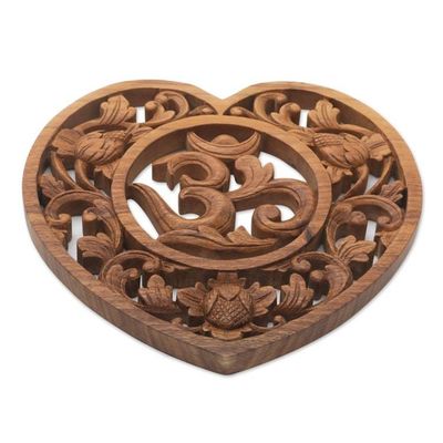 Alternate image for Hand Carved Balinese Om Motif Wood Wall Relief Panel Om Love