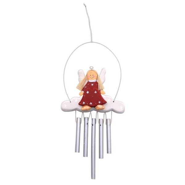 Alternate image for Angel-Themed Wood Wind Chimes in Red from Bali Angel Tune in Red