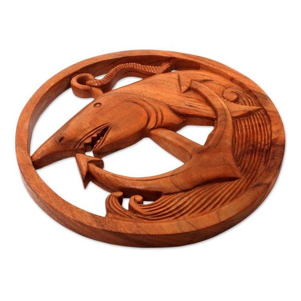 Alternate image for Nautical Shark-Themed Wood Relief Panel from Bali Anchor Shark