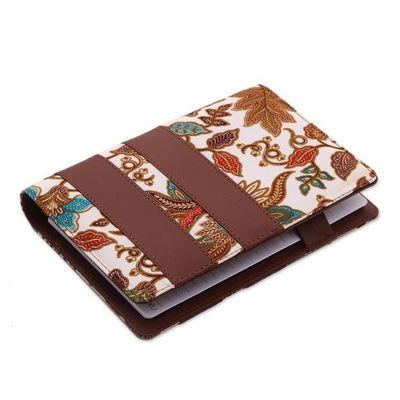 Alternate image for Brown Faux Leather and Cotton Leaf Print Fifty-Page Planner Noteworthy