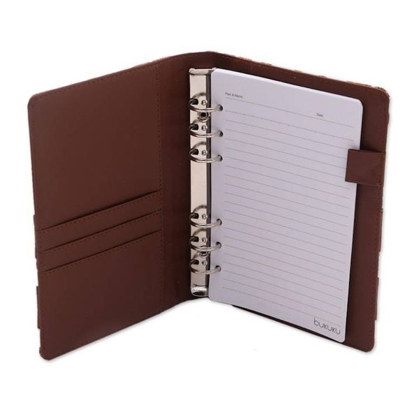 Alternate image for Brown Faux Leather and Cotton Leaf Print Fifty-Page Planner Noteworthy
