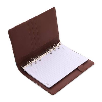 Alternate image for Brown Faux Leather and Cotton Leaf Print Fifty-Page Planner Noteworthy