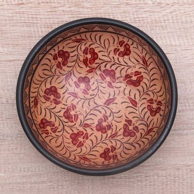 Alternate image for Floral Motif Batik Wood Decorative Bowl from Bali Lok Chan Flowers