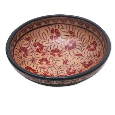Alternate image for Floral Motif Batik Wood Decorative Bowl from Bali Lok Chan Flowers