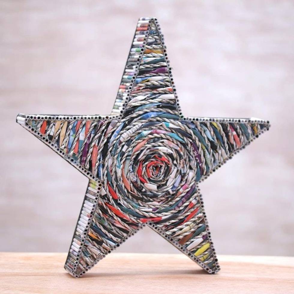 Handmade Recycled Paper Star Table Art Holiday Decor 'Starlight Blessing'