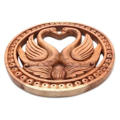 Alternate image for Swan-Themed Suar Wood Relief Panel from Bali Swan Romance