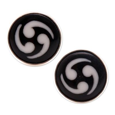 Alternate image for Black and White Bone Stud Earrings from Bali Tribal Wonder