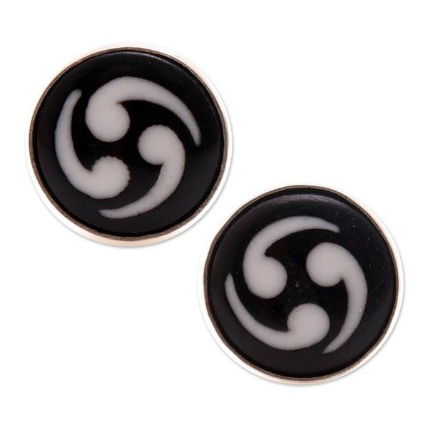 Alternate image for Black and White Bone Stud Earrings from Bali Tribal Wonder