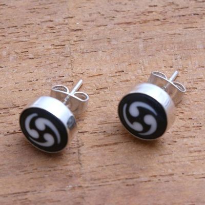 Alternate image for Black and White Bone Stud Earrings from Bali Tribal Wonder