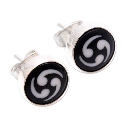 Alternate image for Black and White Bone Stud Earrings from Bali Tribal Wonder