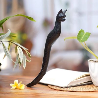 Alternate image for Black Cat Paw Wood Back Scratcher Hand Carved in Bali Kitty Comfort in Black
