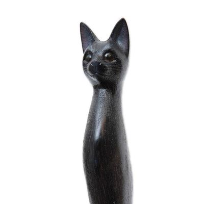 Alternate image for Black Cat Paw Wood Back Scratcher Hand Carved in Bali Kitty Comfort in Black