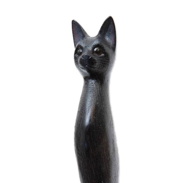 Alternate image for Black Cat Paw Wood Back Scratcher Hand Carved in Bali Kitty Comfort in Black