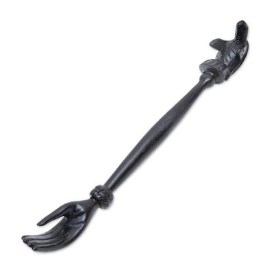 Alternate image for Black Turtle Themed Wood Back Scratcher Hand Carved in Bali Turtle Relief in Black
