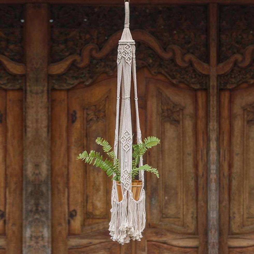 Handwoven Single Cotton Flower Pot Hanger from Bali 'Tegalalang Plants'