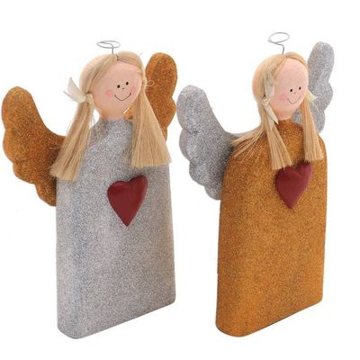 Alternate image for Gold and Silver Wood Angel Statuettes from Bali Pair Love Angels