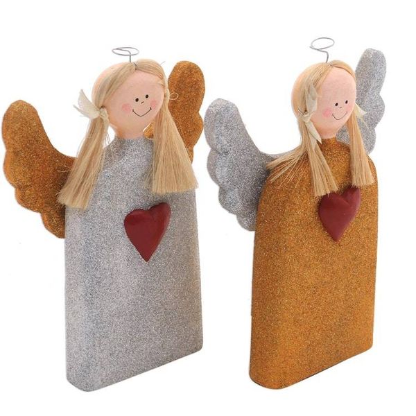 Alternate image for Gold and Silver Wood Angel Statuettes from Bali Pair Love Angels