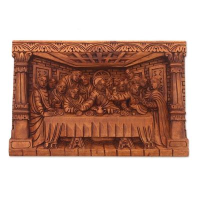 Alternate image for Hand-Carved Last Supper Wood Relief Panel from Bali Last Dinner
