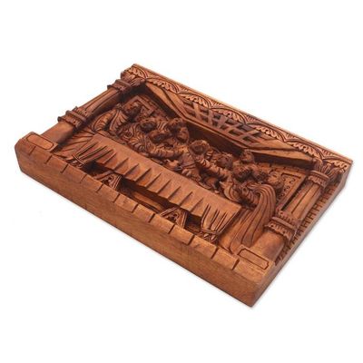 Alternate image for Hand-Carved Last Supper Wood Relief Panel from Bali Last Dinner