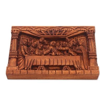 Alternate image for Hand-Carved Last Supper Wood Relief Panel from Bali Last Dinner