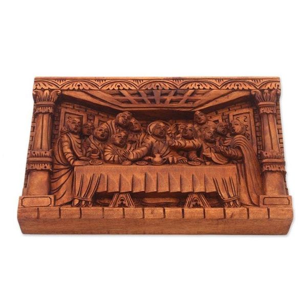 Alternate image for Hand-Carved Last Supper Wood Relief Panel from Bali Last Dinner