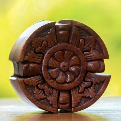 Alternate image for Floral Wood Puzzle Box Crafted in Bali Floral Secret