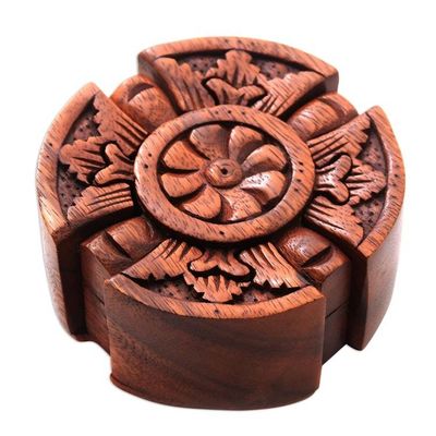 Alternate image for Floral Wood Puzzle Box Crafted in Bali Floral Secret