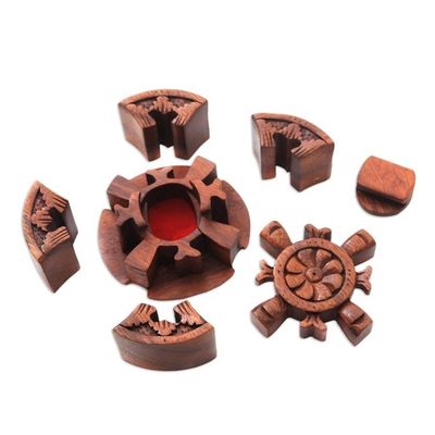 Alternate image for Floral Wood Puzzle Box Crafted in Bali Floral Secret
