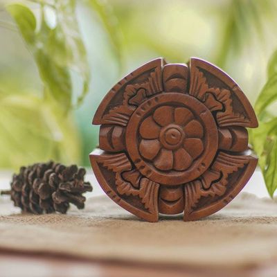 Alternate image for Floral Wood Puzzle Box Crafted in Bali Floral Secret