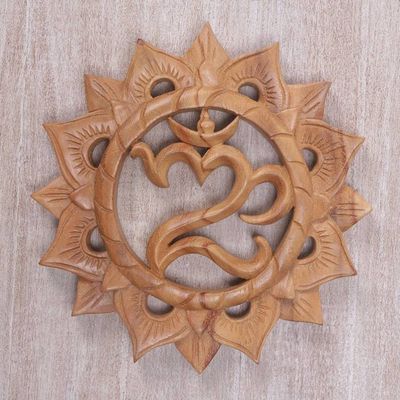 Alternate image for Hand Carved Suar Wood Wall Hanging Sanskrit Om Sunnyside Om