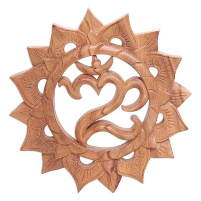 Alternate image for Hand Carved Suar Wood Wall Hanging Sanskrit Om Sunnyside Om
