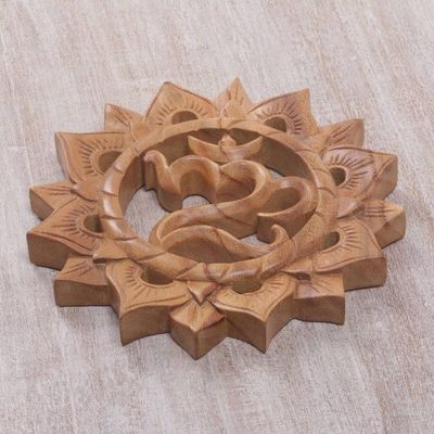 Alternate image for Hand Carved Suar Wood Wall Hanging Sanskrit Om Sunnyside Om