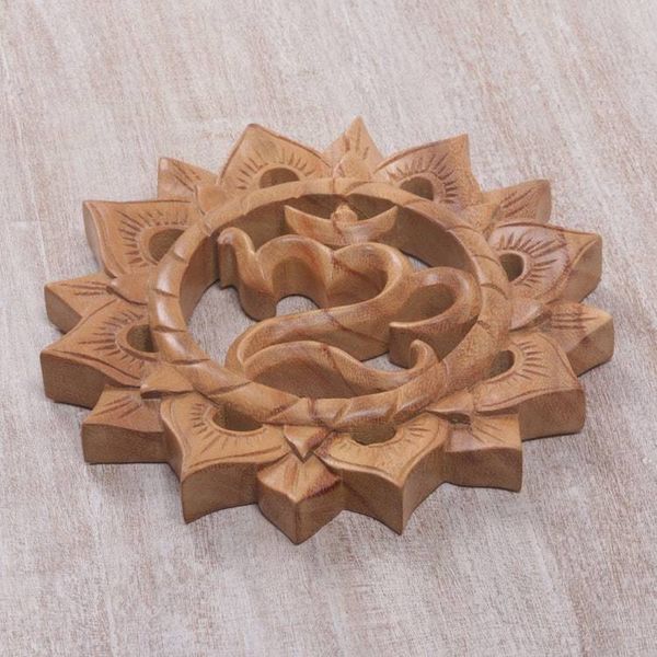 Alternate image for Hand Carved Suar Wood Wall Hanging Sanskrit Om Sunnyside Om