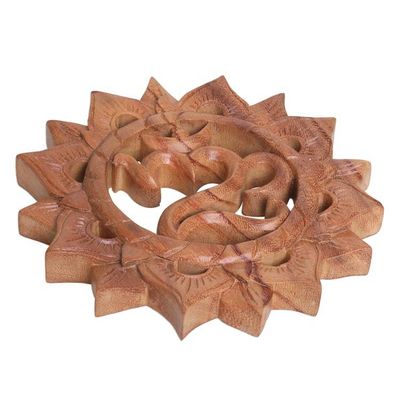 Alternate image for Hand Carved Suar Wood Wall Hanging Sanskrit Om Sunnyside Om