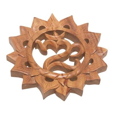 Alternate image for Hand Carved Suar Wood Wall Hanging Sanskrit Om Sunnyside Om